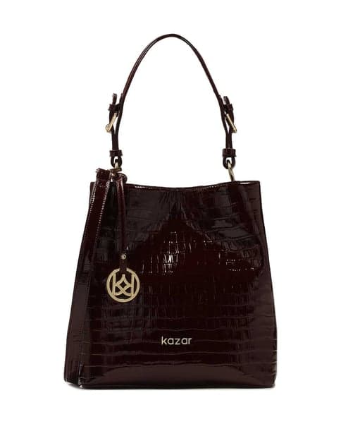 Kabelka Kazar Maroon patent handbag with exotic pattern