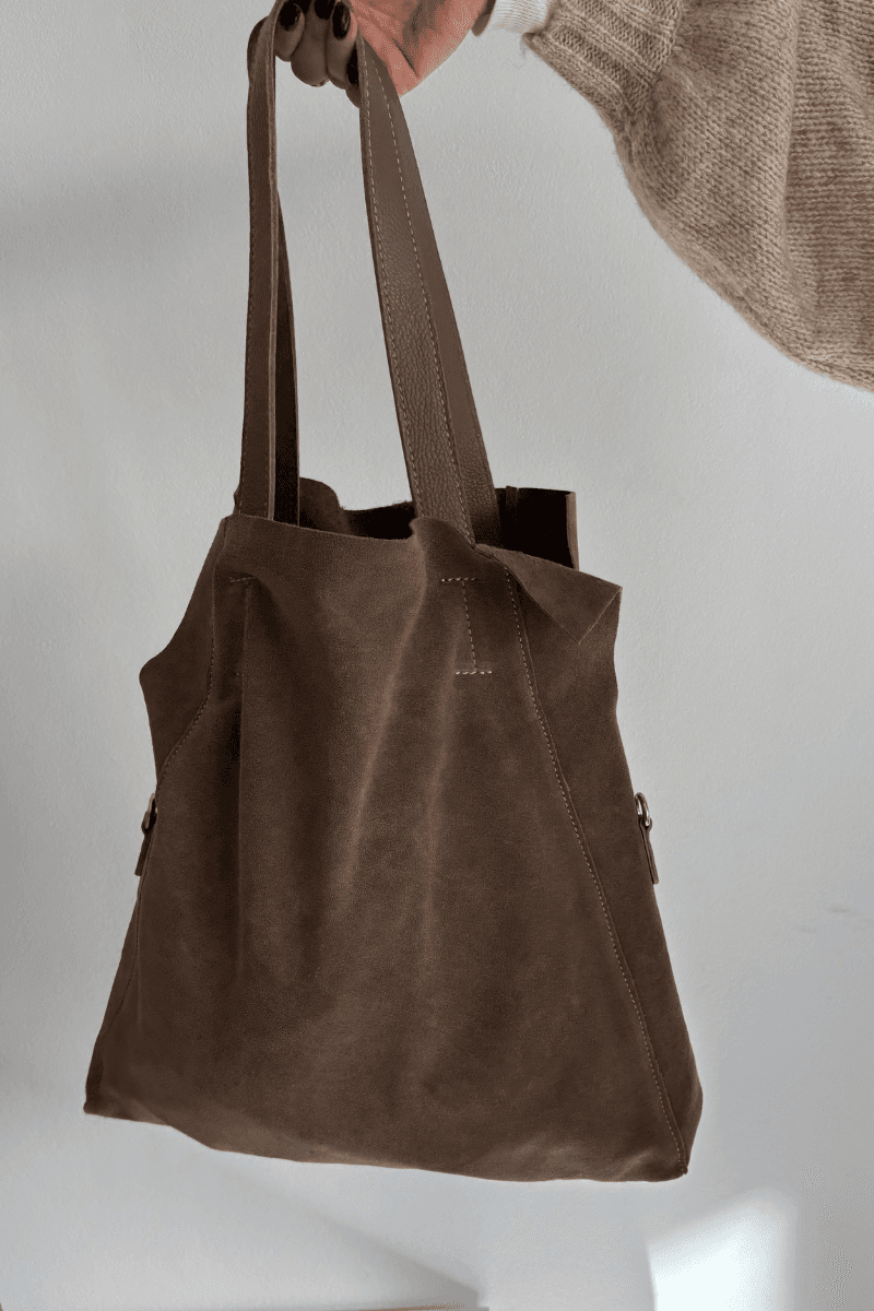 Boto semišová shopper taška tmavě béžová