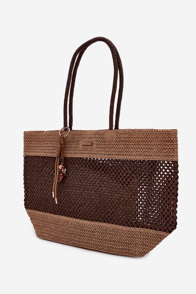 Flora&Co hnědá pletená shopper taška s přívěskem 2