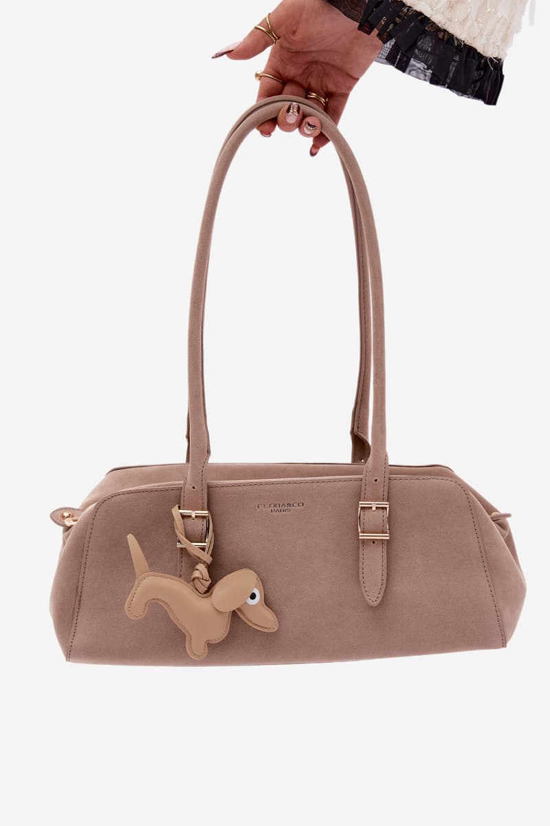 Flora&Co béžová semišová kabelka s přívěskem 4