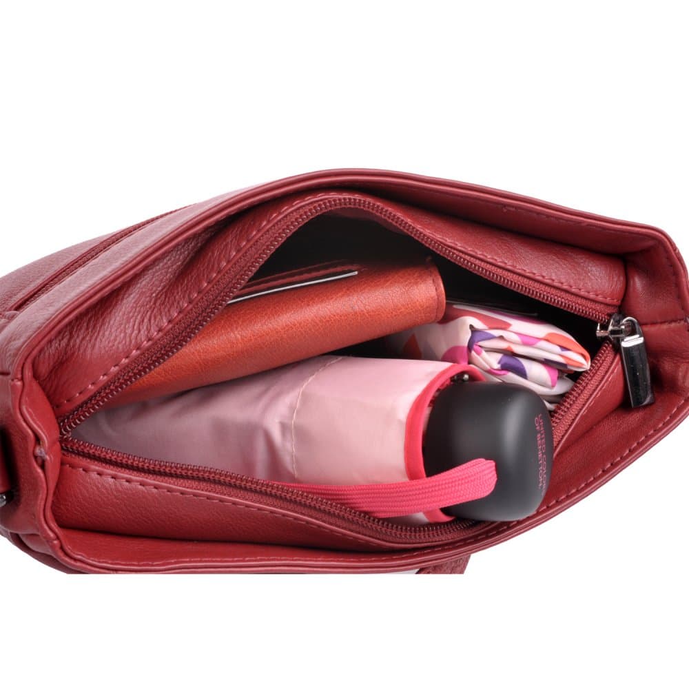 Kožená kabelka přes rameno New Bags LB-206 tmavě červená 5