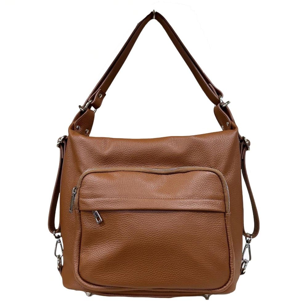 MAXFLY Kožená kabelka a batoh v jednom 6539 COGNAC hnědá