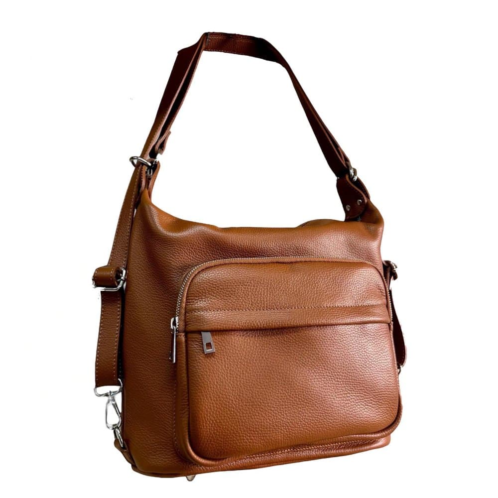 MaxFly Kožená kabelka a batoh v jednom 6539 COGNAC hnědá 2