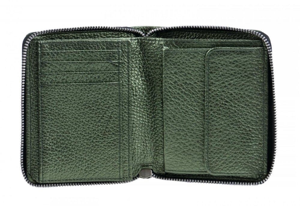 Dámská peněženka celá na zip VZOREK GREEN metalická zelená 2