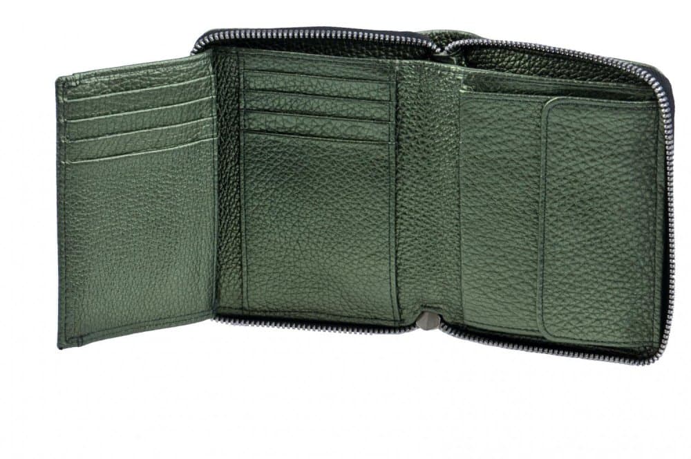 Dámská peněženka celá na zip VZOREK GREEN metalická zelená 3
