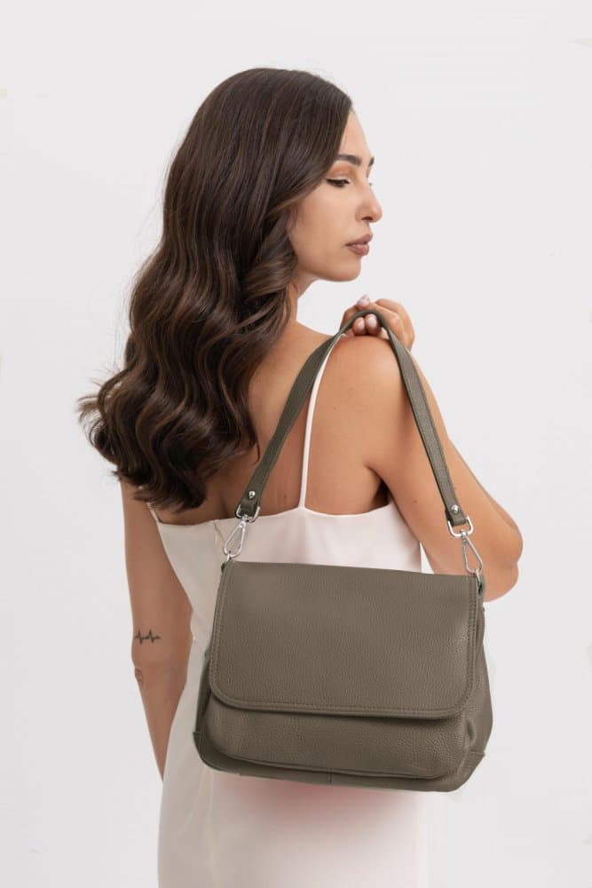 Dámská kožená kabelka přes rameno SARA BAGS 6538 taupe – pepřově hnědá