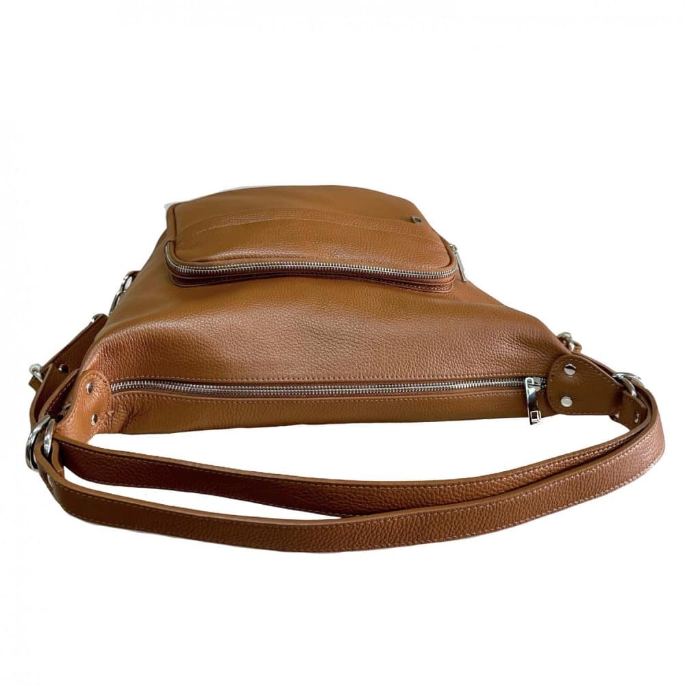 MaxFly Kožená kabelka a batoh v jednom 6539 COGNAC hnědá 5