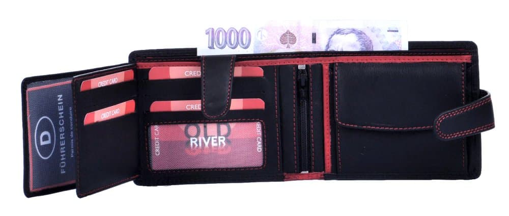 Old River Pánská kožená peněženka 3255 černo červená 3