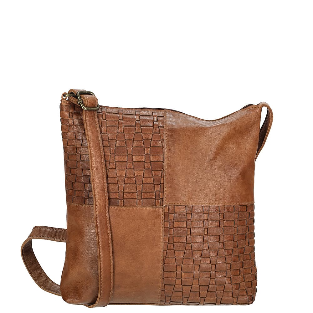 Proplétaná kožená crossbody kabelka Enrico Benetti Sicily 89031-005 hnědá cognac