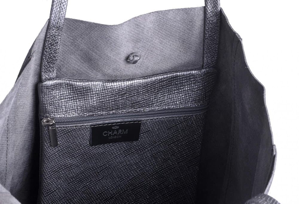 Charm London velká kožená kabelka L606 tmavě šedá metalická 5