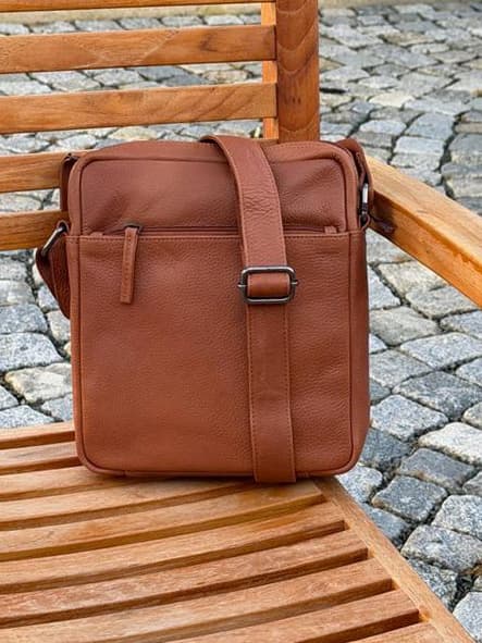 Pánská kožená taška přes rameno LB-346 TAN světle hnědá 4