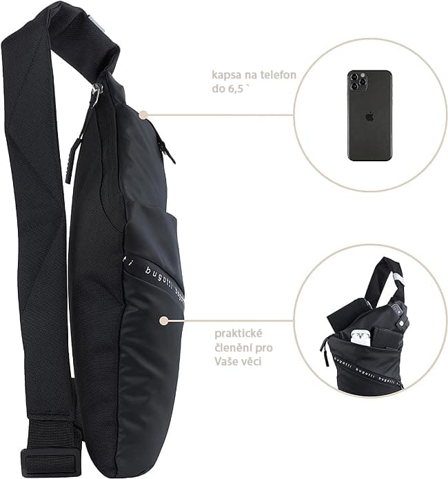 Bugatti Pánský batoh na jedno rameno černý BlancDeLight 49451101 body safe bag 3