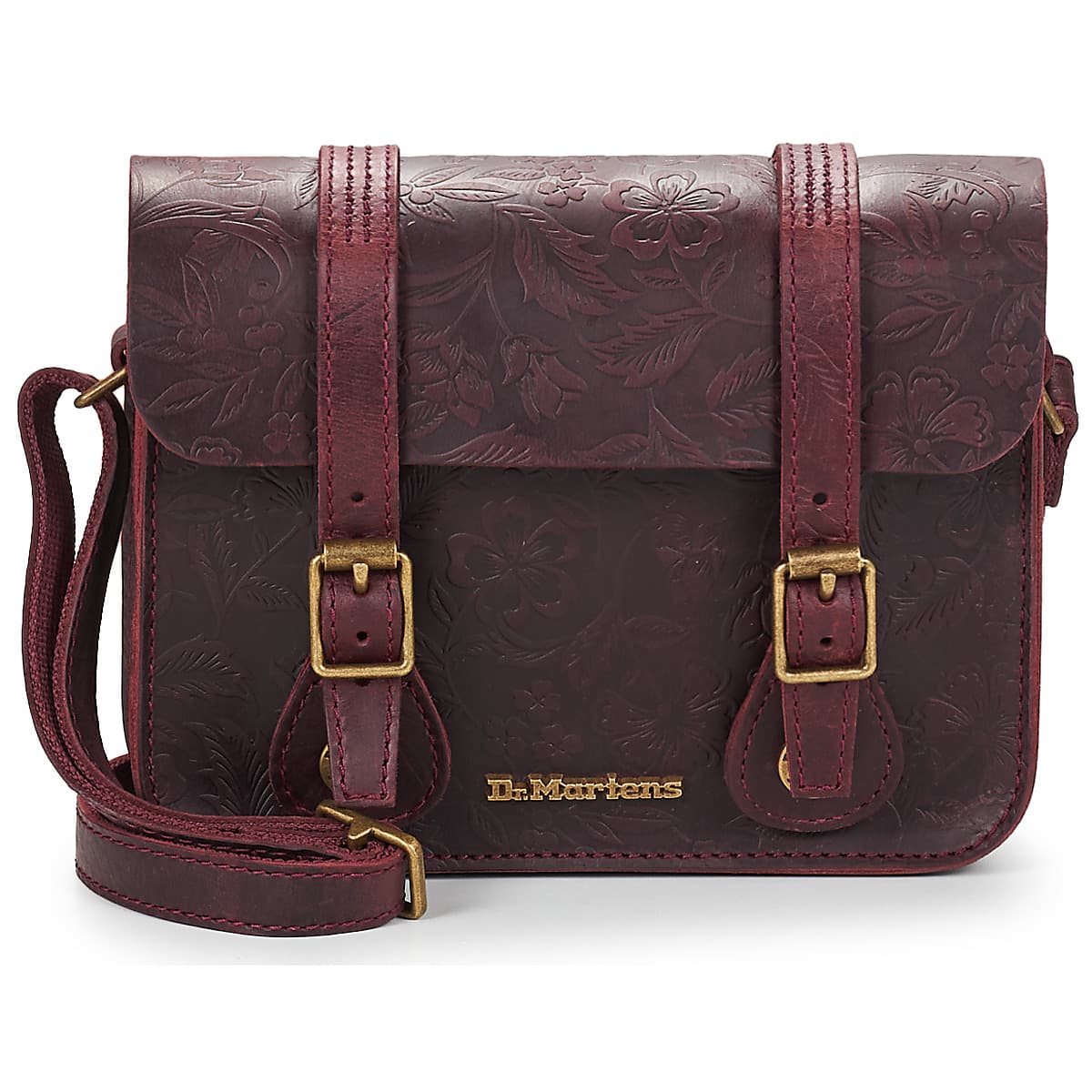 Kabelka přes rameno Dr. Martens 7IN/18CM Satchel Cherry RED Crazy Horse Floral Emboss