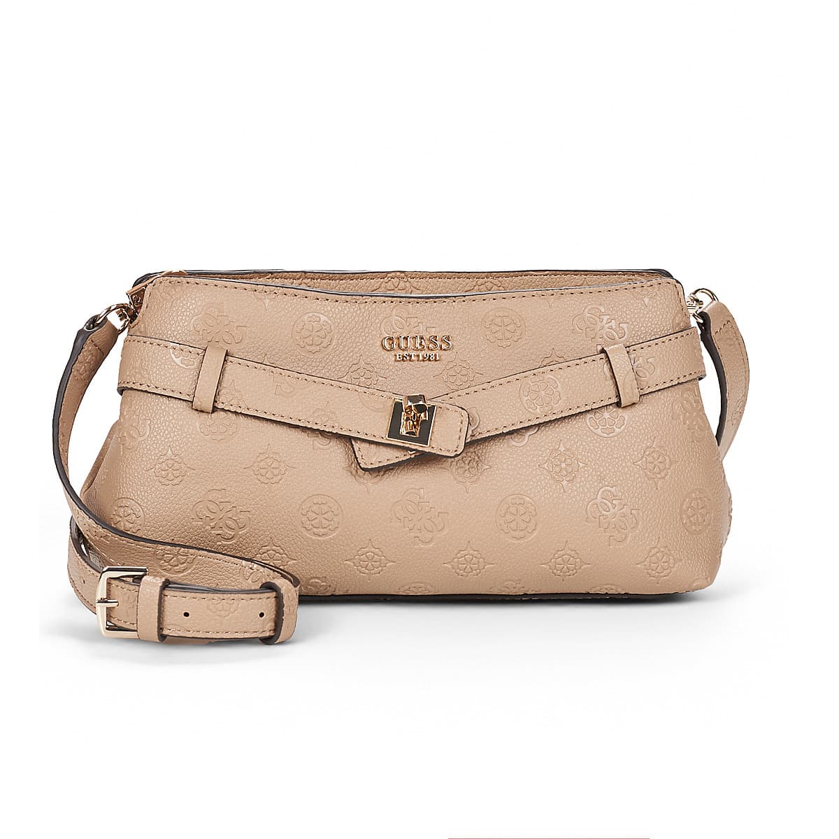 Kabelka přes rameno Guess Ella Logo Girlfriend Crossbody, béžová