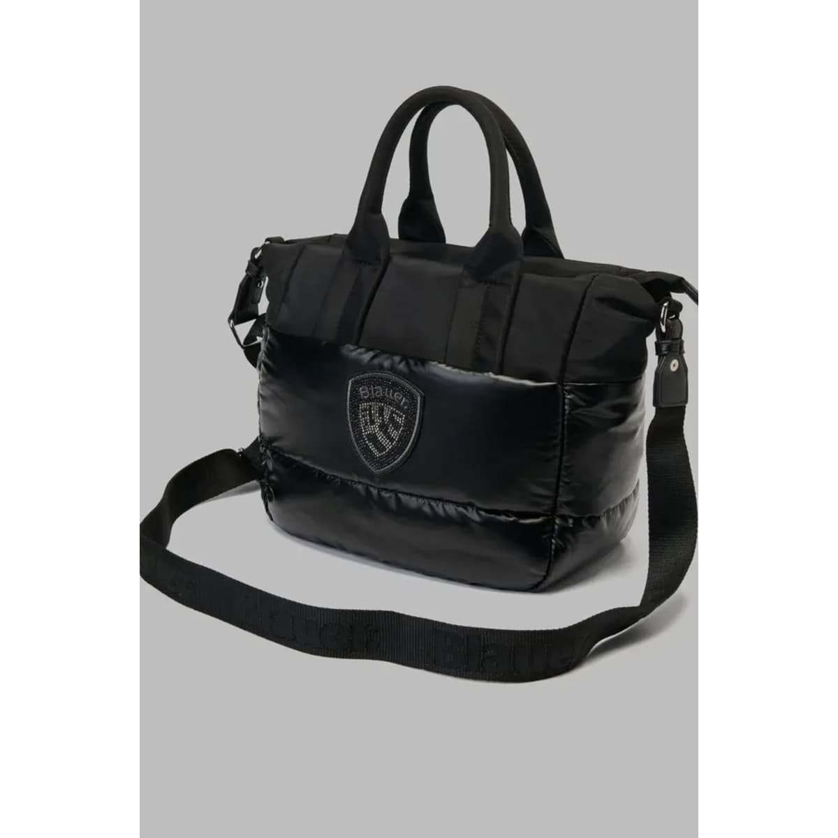 Kabelka Blauer Polyester Nylon Tote Bag Padded, černá