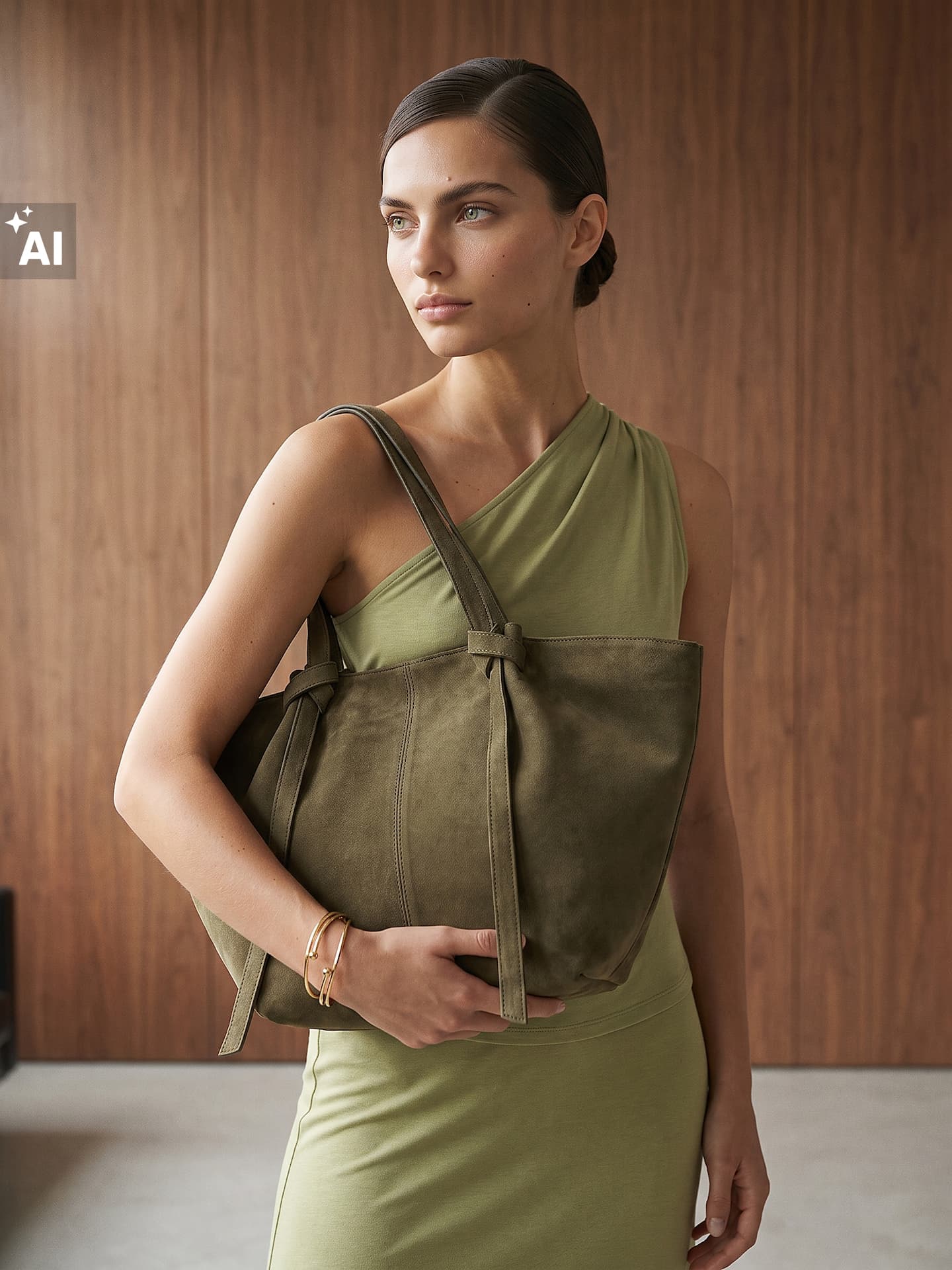 Shopper taška z imitace semiše, zelená 2