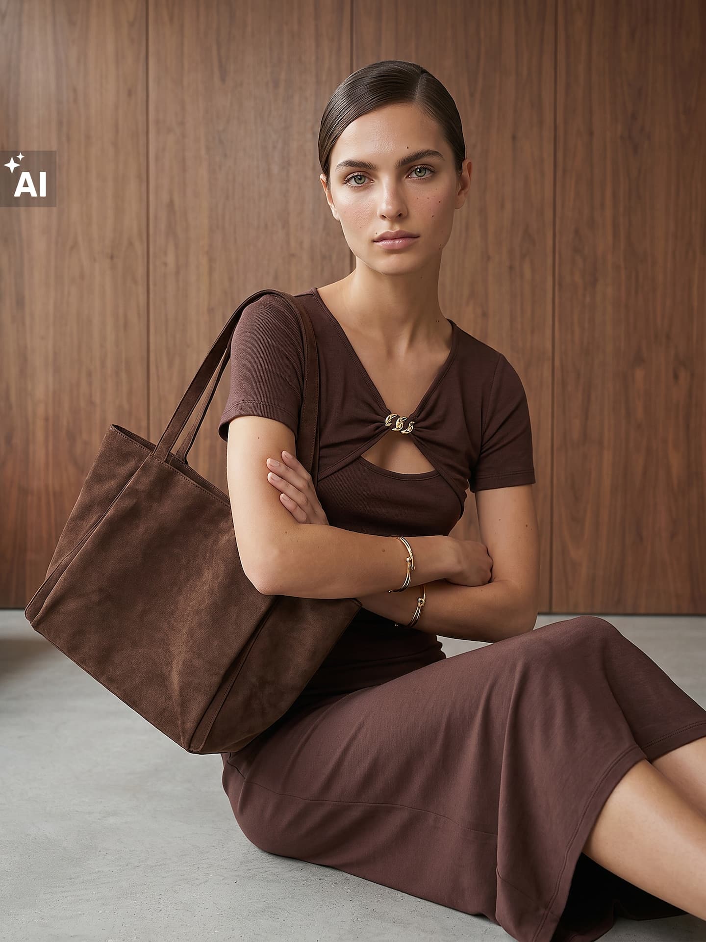 Shopper taška z imitace semiše, hnědá 2