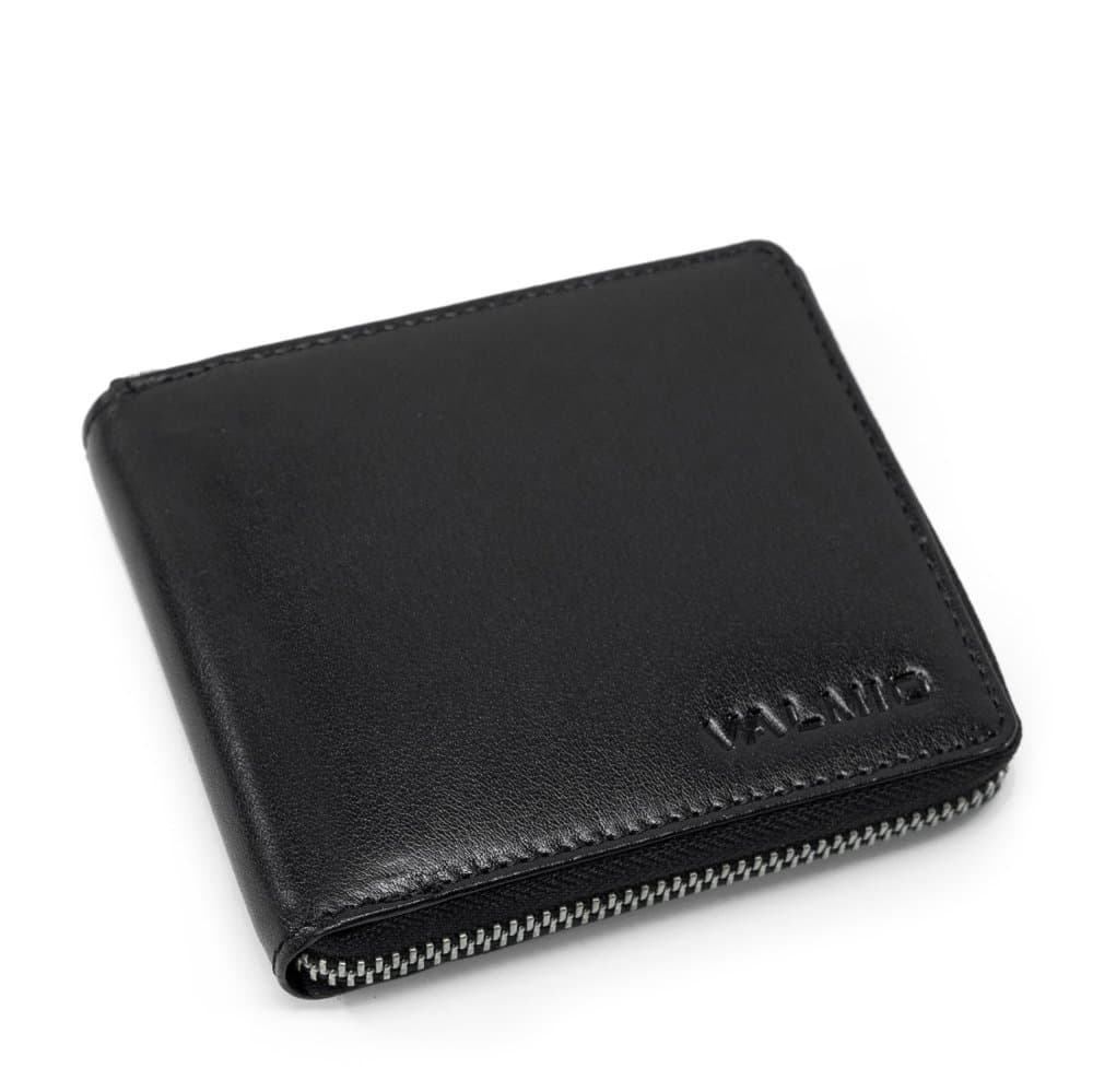 VALMIO Černá kožená peněženka na zip Černá 2
