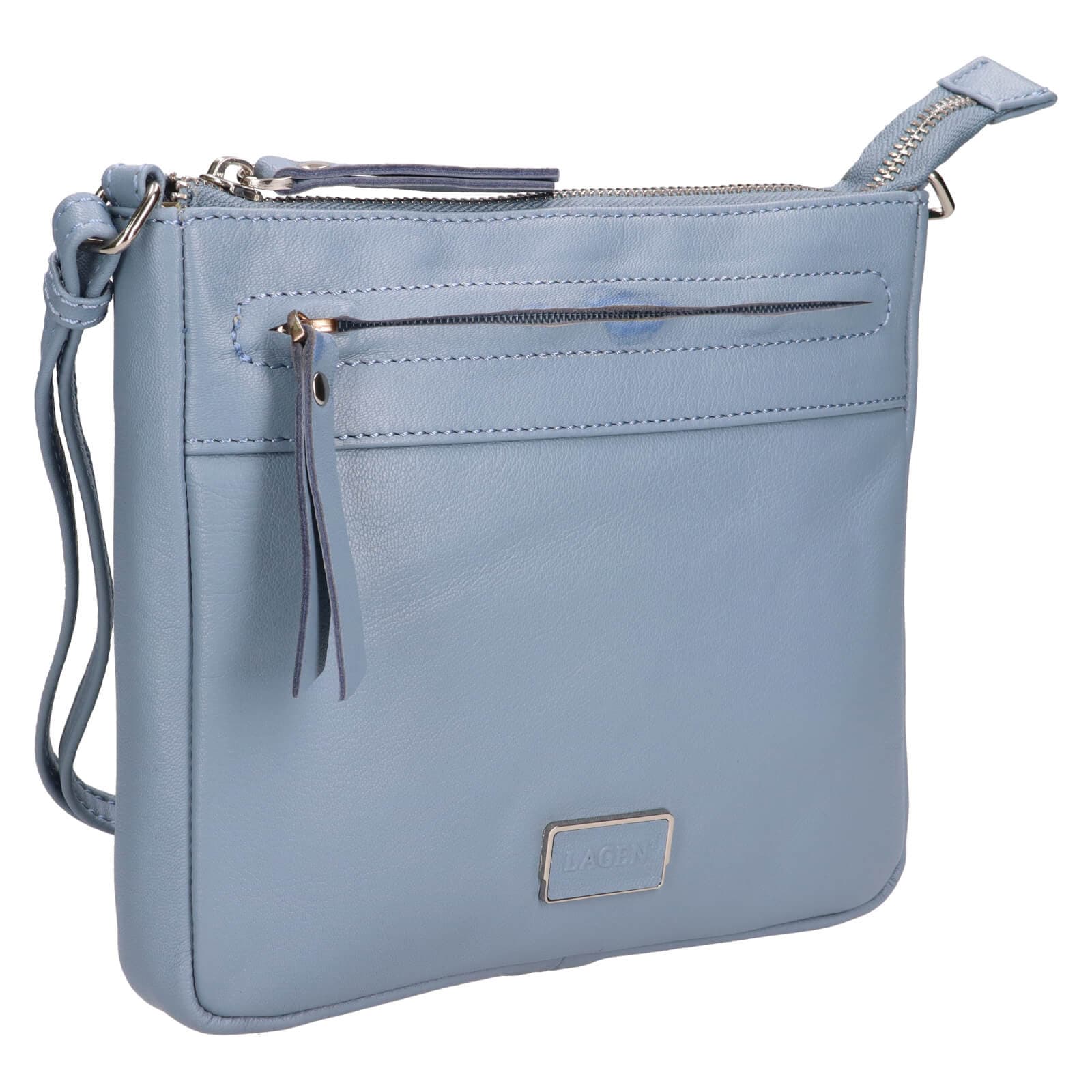 Kožená crossbody kabelka Lagen Hesper, modrá 2
