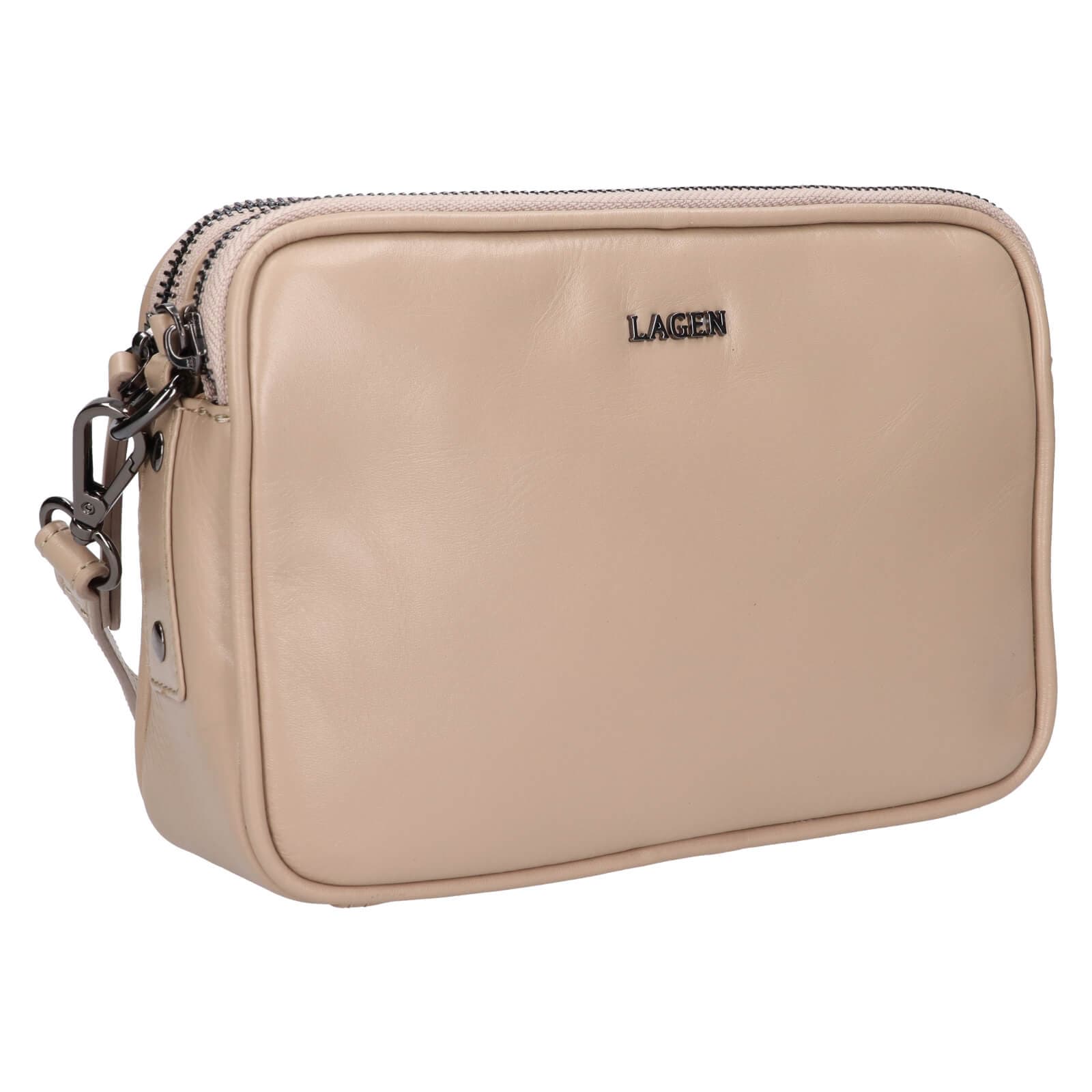Kožená crossbody kabelka Lagen Bruna, béžová 2