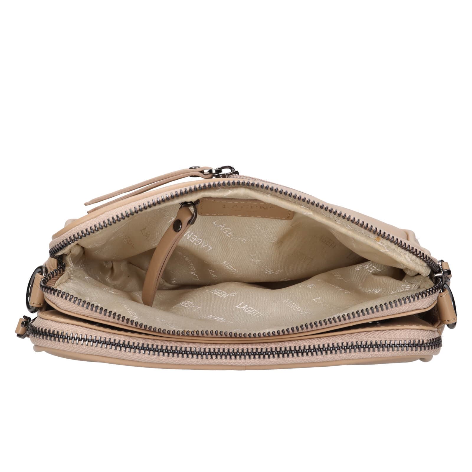 Kožená crossbody kabelka Lagen Bruna, béžová 5