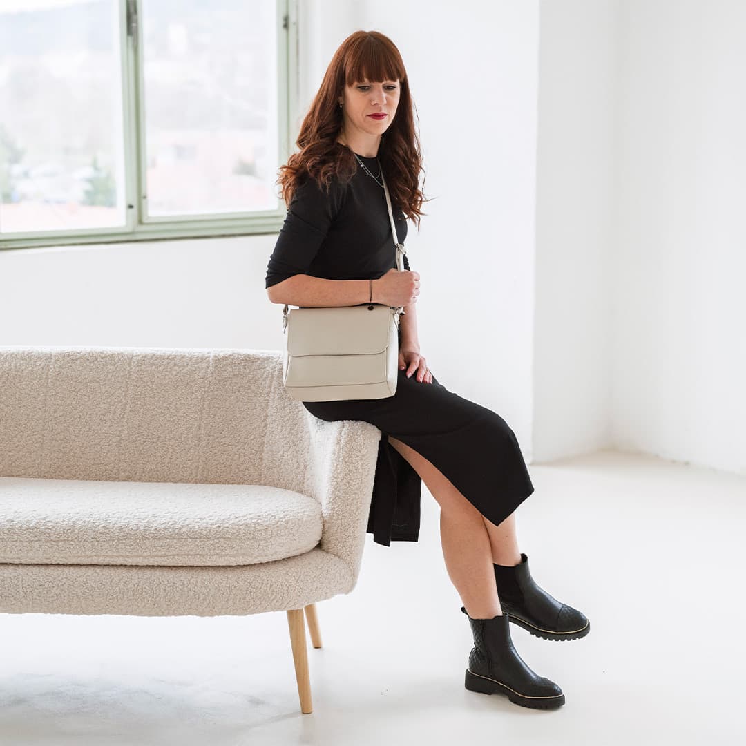 Kožená crossbody kabelka Italia Nikka, béžová 6