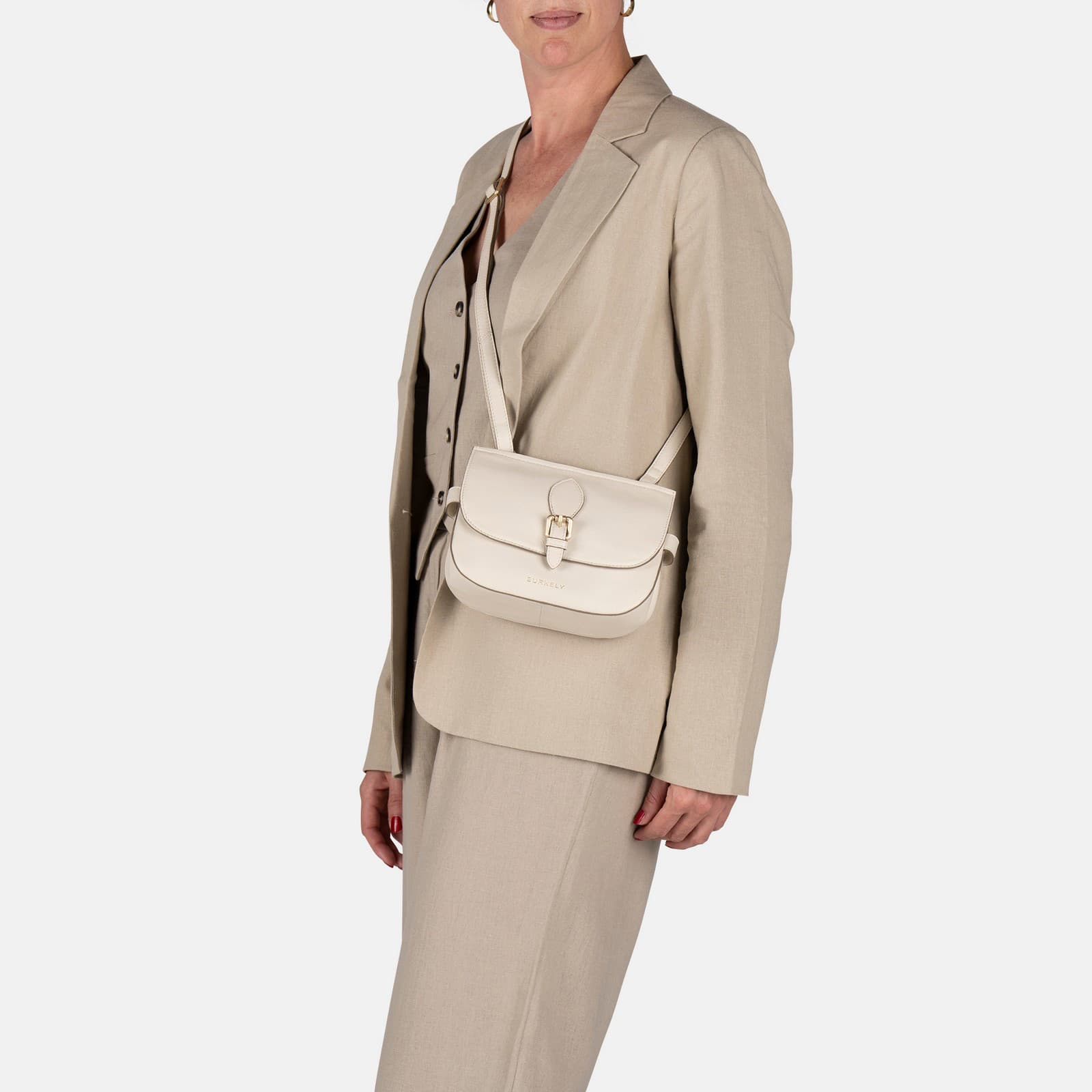 Crossbody kožená kabelka Burkely Moja, krémová 5