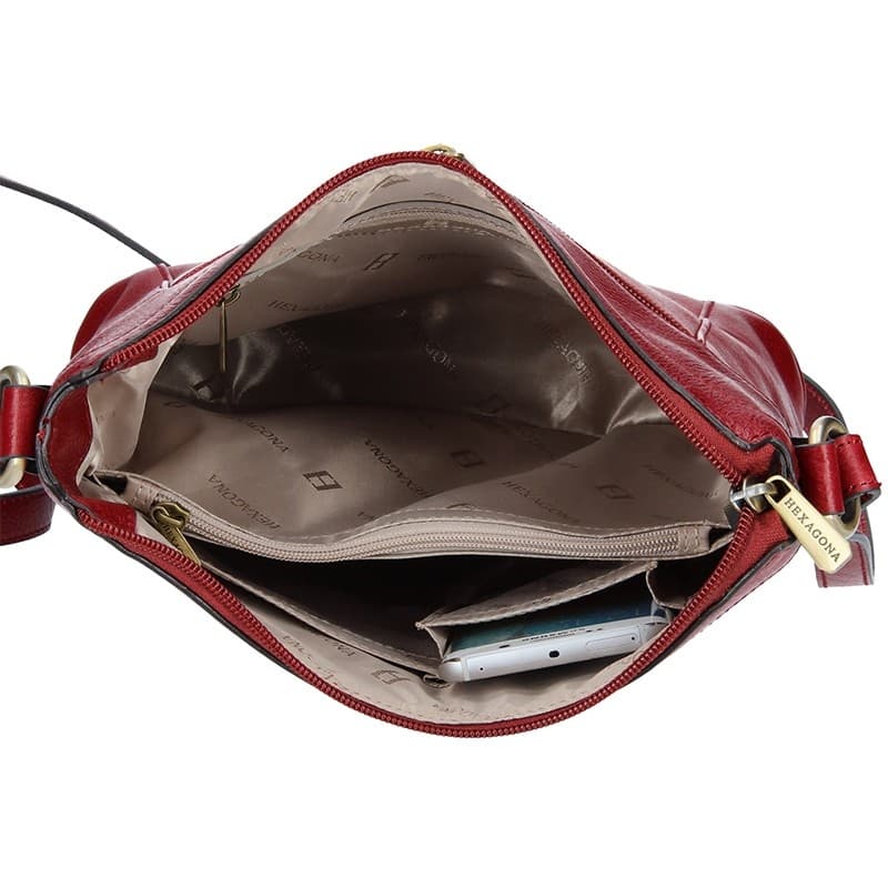 Luxusní kožené crossbody Hexagona 113032- vínová 6