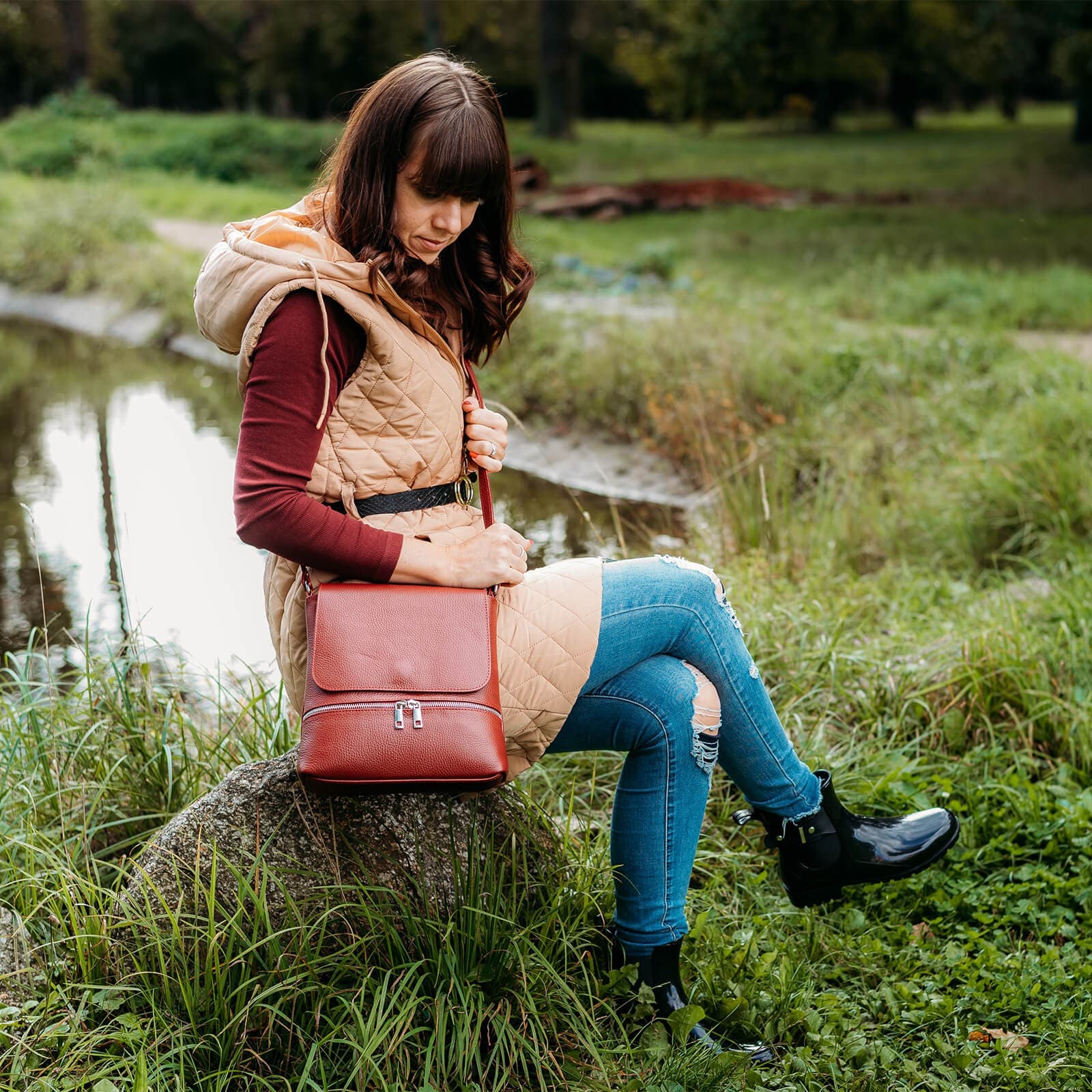 Kožená crossbody kabelka Italia Linda, modrá 6