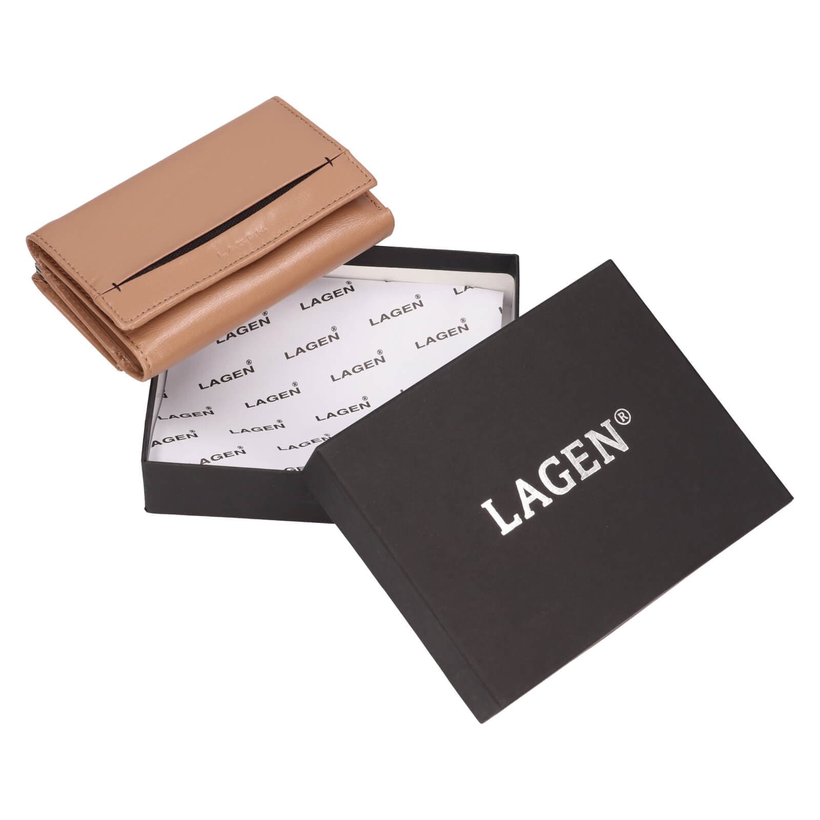Kožená peněženka Lagen Bontia, béžová 6