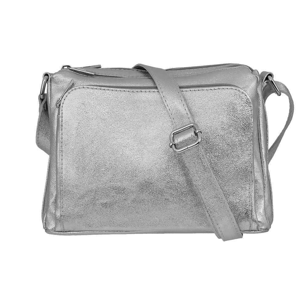 Kožená crossbody kabelka SARA BAGS 5542 stříbrná