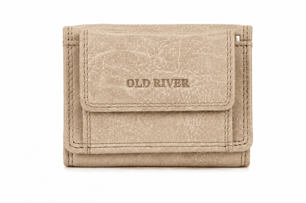 Kožená mini peněženka Old River s mincovníkem a kapsou na klíče PWS-104 béžová