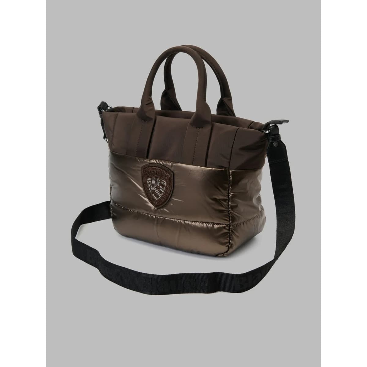 Kabelka Blauer Polyester Nylon Tote Bag Padded, hnědá