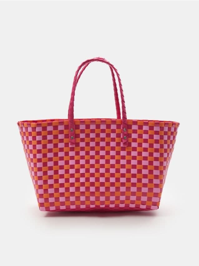 Pletená shopper taška s kostkovaným vzorem