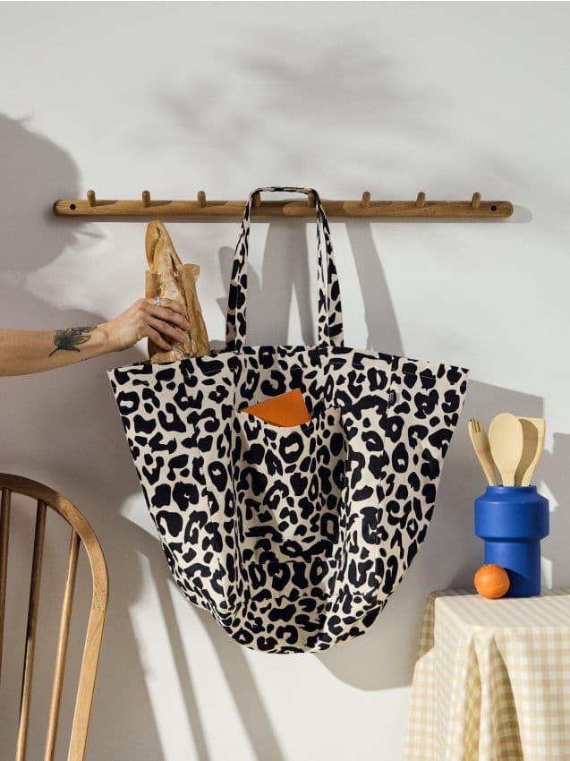 Shopper taška s leopardím vzorem, krémová