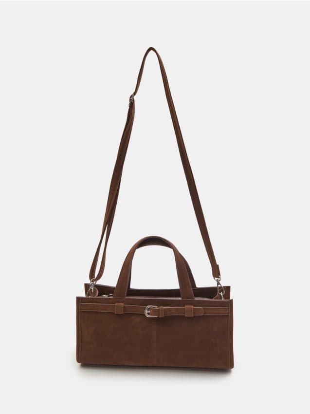 Crossbody kabelka z imitace semiše, hnědá