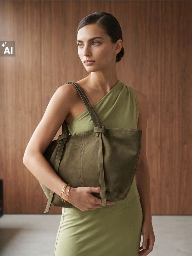 Shopper taška z imitace semiše, zelená