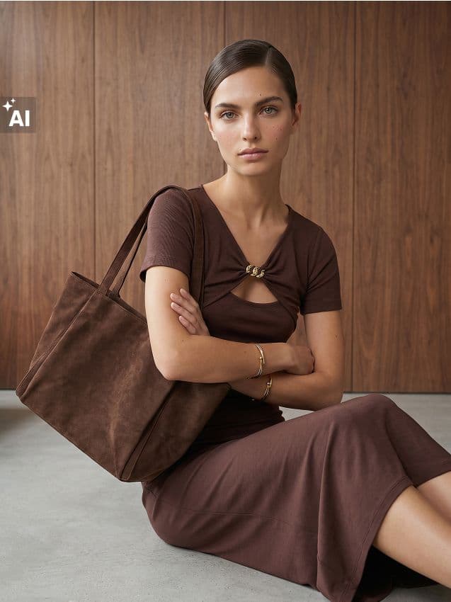 Shopper taška z imitace semiše, hnědá
