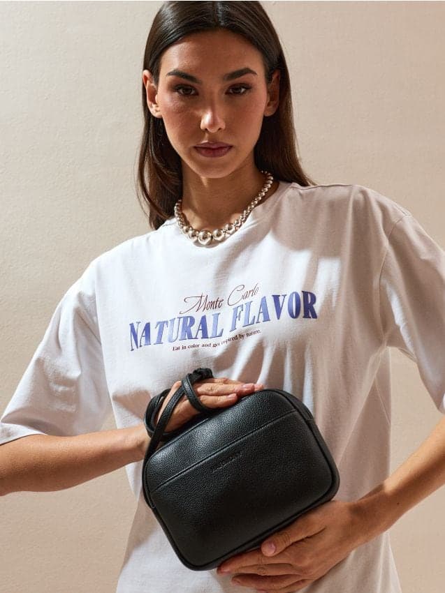 Crossbody taška z imitace kůže, černá