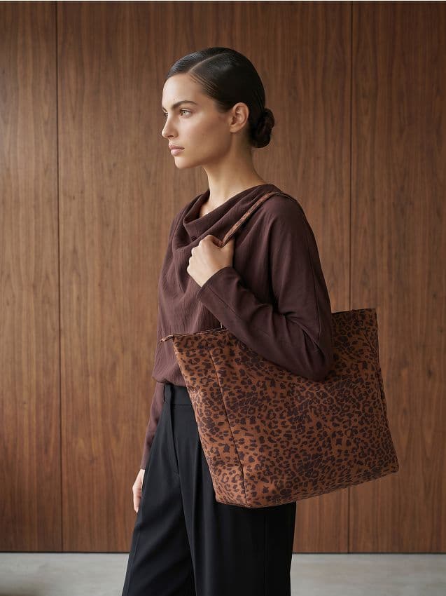 Shopper taška s leopardím vzorem, hnědá