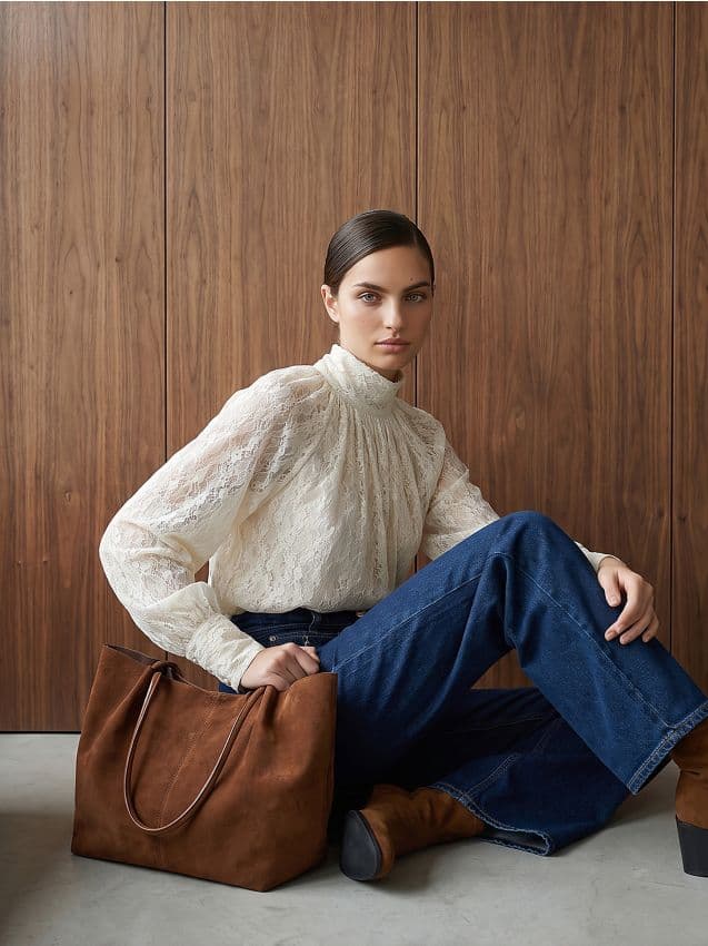 Shopper taška z imitace semiše, hnědá