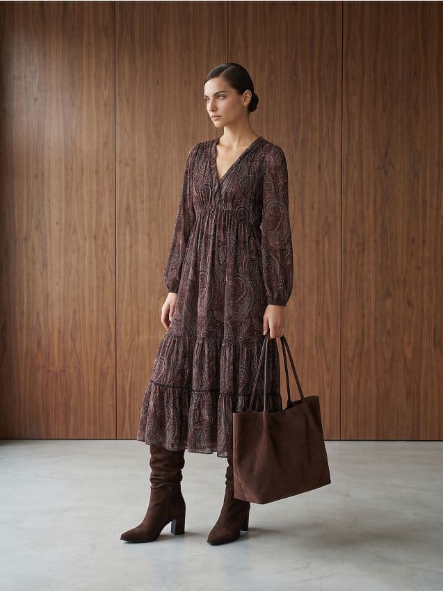 Shopper taška z imitace semiše, hnědá