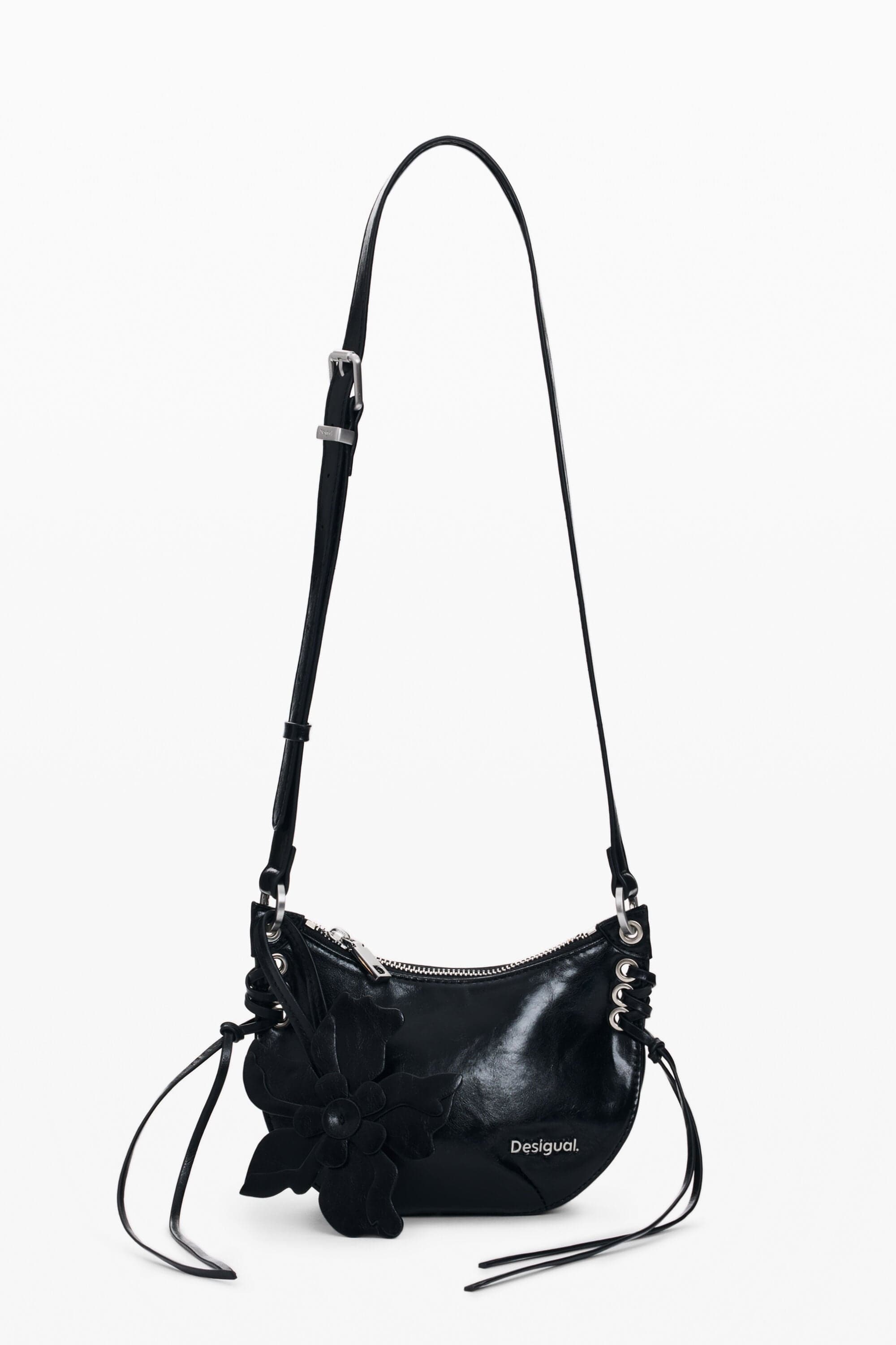 Peněženka crossbody velký květ, černá