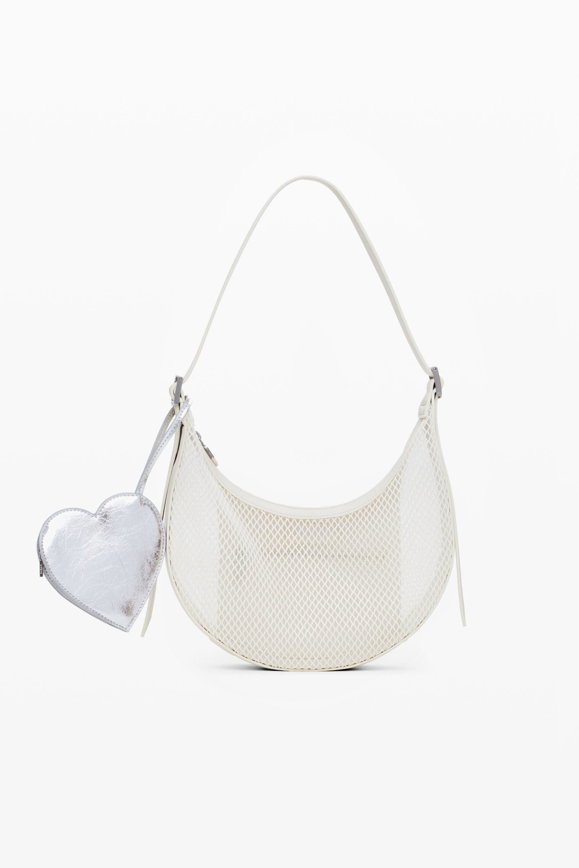 Střední síťovaná crossbody taška, bílá