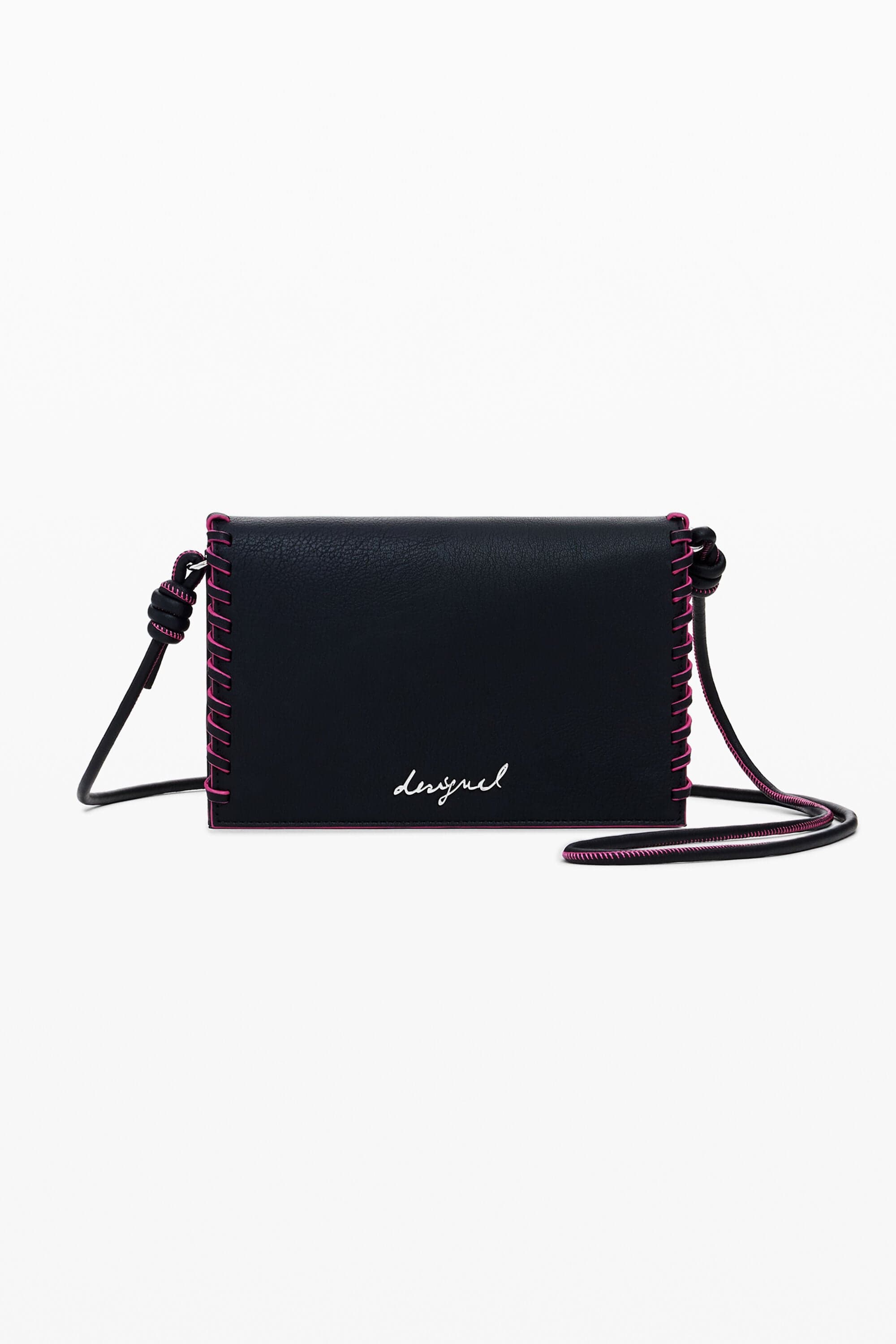 Střední crossbody peněženka s prošíváním, černá